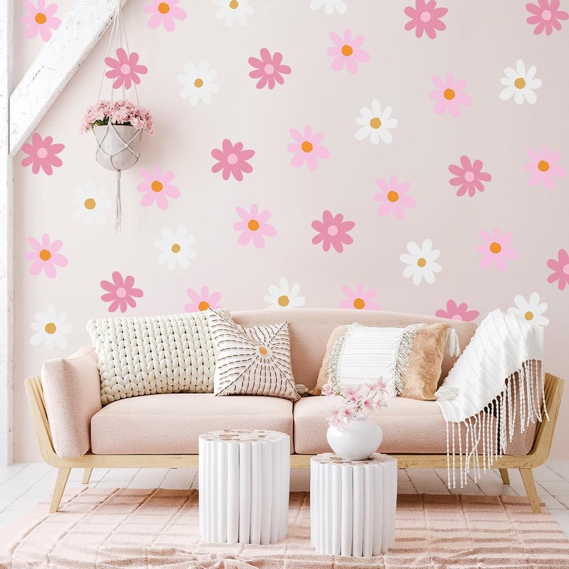 BBTO Daisy Wall Decal Flower Vinyl Wall Floral Decals Peel and Stick Daisy Stickers for Kids Nursery Art Bedroom Living Room(Pink, White) - Image 4